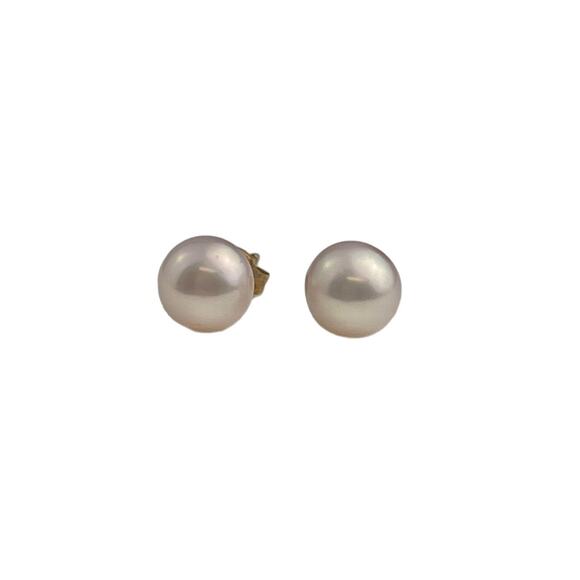 JCM 10K Yellow Gold Pale Pink Real Pearl Stud Earrings Posts Pierced 5.6mm - Picture 1 of 8